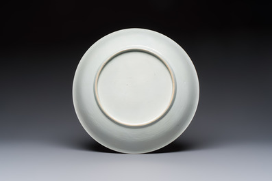 A Chinese famille rose 'Wine Drinking Sage and Attendant' dish, Yongzheng