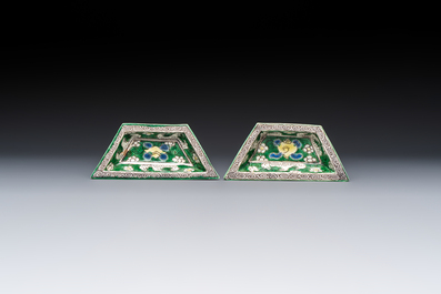 A Chinese verte biscuit eight-piece sweetmeat set with flying horses, 19th C.