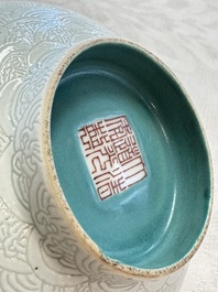 A pair of Chinese famille rose sgraffiato-ground 'Zhang Guolao' bowls, Daoguang mark and of the period