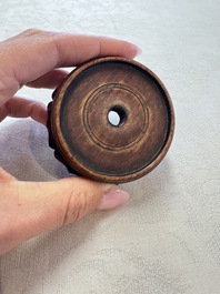A Chinese sancai-glazed 'Meiping' vase on a wooden stand, 19th C.