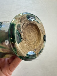 A Chinese sancai-glazed 'Meiping' vase on a wooden stand, 19th C.