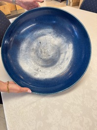 A massive Chinese blue-glazed deep dish, Transitional period/Kangxi