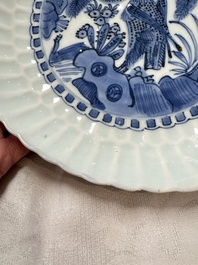 A Chinese blue and white 'Bird of Prey' plate, Wanli