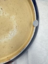 A massive Chinese blue-glazed deep dish, Transitional period/Kangxi