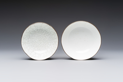 Four Chinese blue and white 'Bleu de Hue' cups and two bowls, various marks, 19th C.