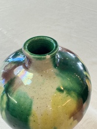 A Chinese sancai-glazed 'Meiping' vase on a wooden stand, 19th C.