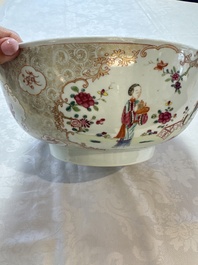 A Chinese famille rose punch bowl with figural design, Qianlong