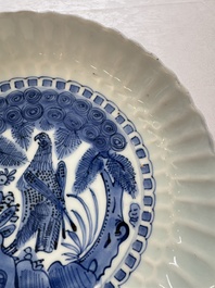 A Chinese blue and white 'Bird of Prey' plate, Wanli