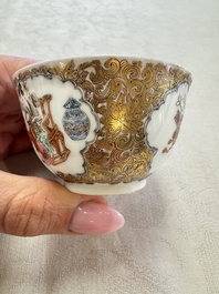 A fine Chinese Canton famille rose gilt-decorated cup and saucer with figural design, Yongzheng/Qianlong