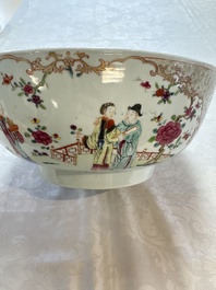A Chinese famille rose punch bowl with figural design, Qianlong