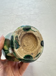 A Chinese sancai-glazed 'Meiping' vase on a wooden stand, 19th C.