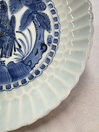 A Chinese blue and white 'Bird of Prey' plate, Wanli