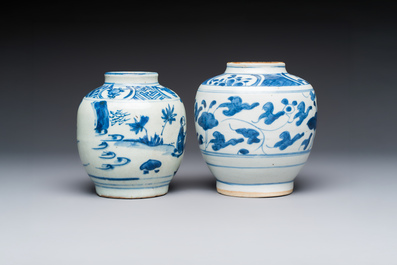 Two Chinese blue and white jars with figural and floral design, late Ming