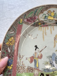 Three fine Chinese famille rose 'Xi Xiang Ji' plates, Yongzheng