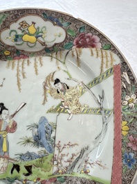 Three fine Chinese famille rose 'Xi Xiang Ji' plates, Yongzheng