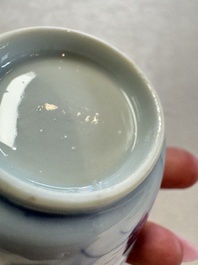 Six Chinese blue and white 'Scholar in a Garden' cups and saucers, Yongzheng