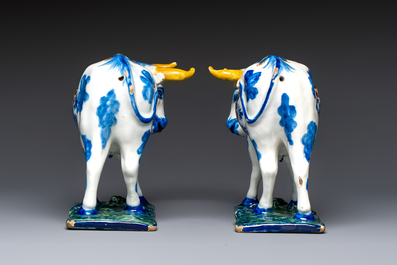 A pair of polychrome Dutch Delft cows, 18th C.