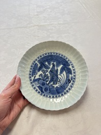 A Chinese blue and white 'Bird of Prey' plate, Wanli
