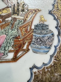 A fine Chinese Canton famille rose gilt-decorated cup and saucer with figural design, Yongzheng/Qianlong