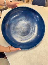 A massive Chinese blue-glazed deep dish, Transitional period/Kangxi