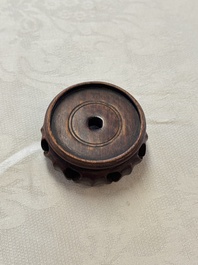 A Chinese sancai-glazed 'Meiping' vase on a wooden stand, 19th C.
