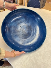 A massive Chinese blue-glazed deep dish, Transitional period/Kangxi
