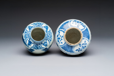 Two Chinese blue and white jars with figural and floral design, late Ming