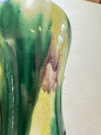 A Chinese sancai-glazed 'Meiping' vase on a wooden stand, 19th C.
