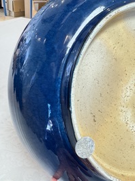 A massive Chinese blue-glazed deep dish, Transitional period/Kangxi
