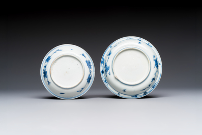 A Chinese blue and white 'Qilin' saucer dish and a 'Frog' saucer dish, Jiajing/Wanli
