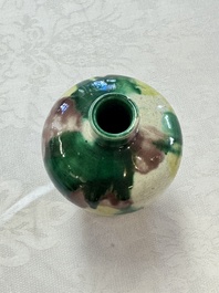 A Chinese sancai-glazed 'Meiping' vase on a wooden stand, 19th C.