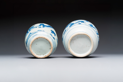Two Chinese blue and white jars with figural and floral design, late Ming