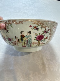 A Chinese famille rose punch bowl with figural design, Qianlong