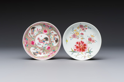 Four Chinese famille rose cups and saucers, Yongzheng/Qianlong