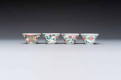 Four Chinese famille rose cups and saucers, Yongzheng/Qianlong