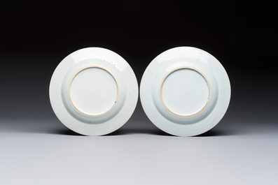 A pair of Chinese famille rose 'Rooster' plates, Qianlong