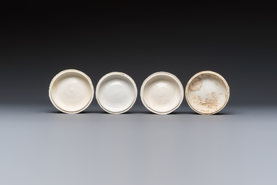 Four Chinese white-glazed boxes and covers with incised floral design from the Jepara shipwreck, Dehua or Anxi kiln, Song