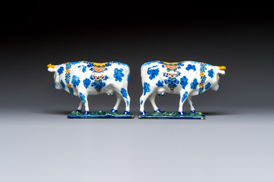 A pair of polychrome Dutch Delft cows, 18th C.