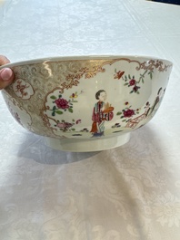A Chinese famille rose punch bowl with figural design, Qianlong
