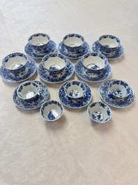 11 Chinese blue and white cups and 9 saucers, Kangxi and jade marks, Kangxi and later