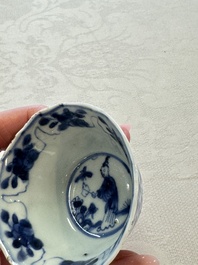11 Chinese blue and white cups and 9 saucers, Kangxi and jade marks, Kangxi and later