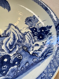A Chinese blue and white 'Willow and Lotus' dish, Qianlong
