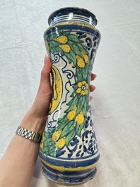 A pair of polychrome Italian maiolica armorial albarelli, Trapani, ca. 1600
