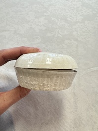 Four Chinese white-glazed boxes and covers with incised floral design from the Jepara shipwreck, Dehua or Anxi kiln, Song
