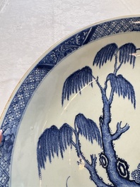 A Chinese blue and white 'Willow and Lotus' dish, Qianlong