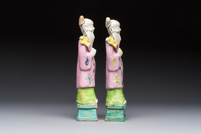 Two Chinese Dehua blanc-de-Chine Buddhist lions, three famille rose figures, and a white-glazed group, Kangxi and later