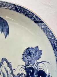 A Chinese blue and white 'Willow and Lotus' dish, Qianlong