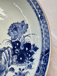 A Chinese blue and white 'Willow and Lotus' dish, Qianlong