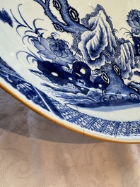 A Chinese blue and white 'Willow and Lotus' dish, Qianlong