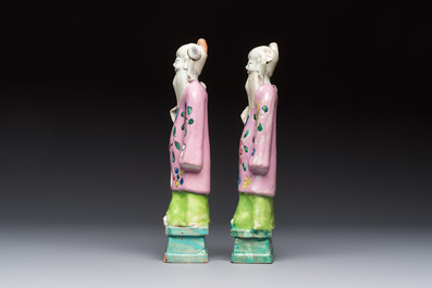 Two Chinese Dehua blanc-de-Chine Buddhist lions, three famille rose figures, and a white-glazed group, Kangxi and later